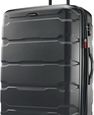 Samsonite Omni PC Hardside Expandable Luggage with Spinner Wheels, Black, Checked-Medium 24-Inch